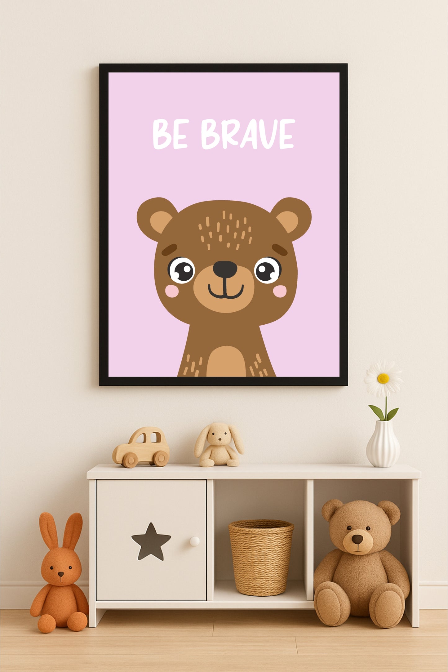 Brave Bear Wall Frame – Inspiring Animal Art for Kids’ Room Décor 🐻💖