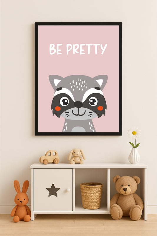 Pretty Raccoon Wall Frame – Cute Animal Art for Kids’ Room Décor 🦝💗