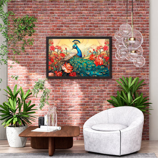 Peacock Wall Art | Colorful Floral Art Nouveau