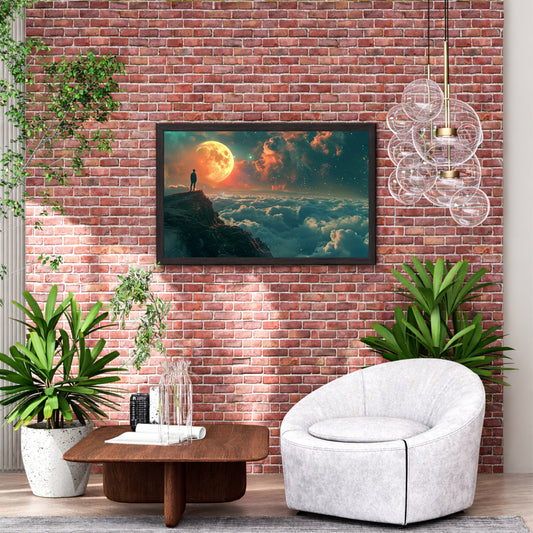 Moonlit Cliff Wall Art | Surreal Moon & Cloudscape Landscape