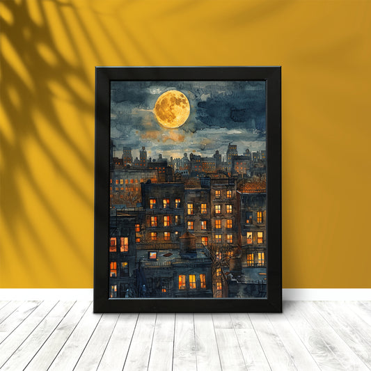 π Moonlit Cityscape Wall Frame β Enchanting Night View for Modern Interiors!