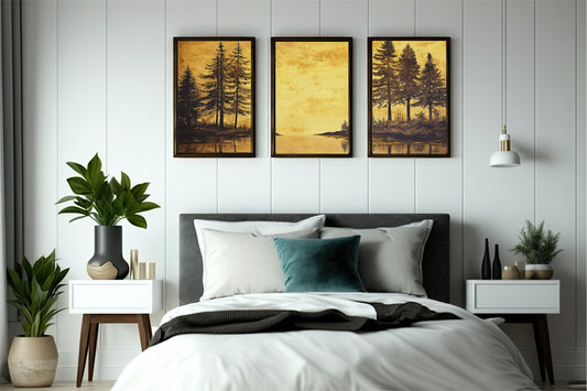 Golden Serenity Forest Wall Frame Set β Natureβs Luxury Art for Modern Interiors