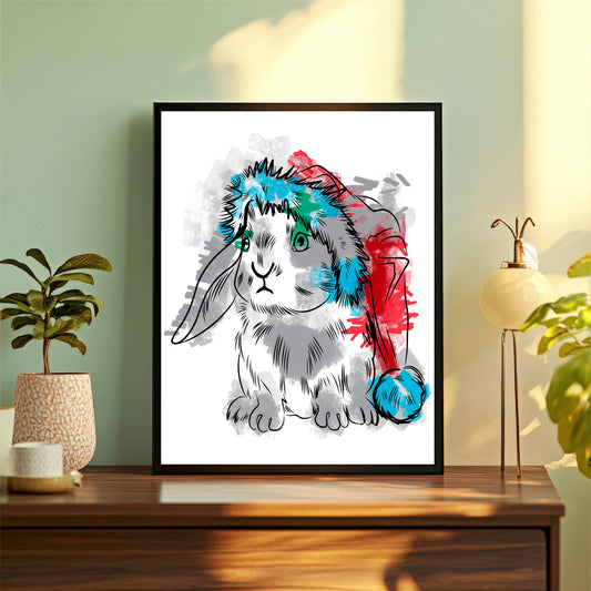 Rabbit Wall Art | Framed Cute Bunny Artwork | Colorful Animal Décor for Kids Room & Home