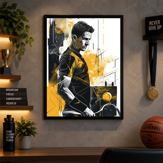Tennis Player Wall Art – Modern Tennis Poster, Dynamic Sports Artwork, Inspirational Framed Wall Décor for Gym, Bedroom & Sports Room