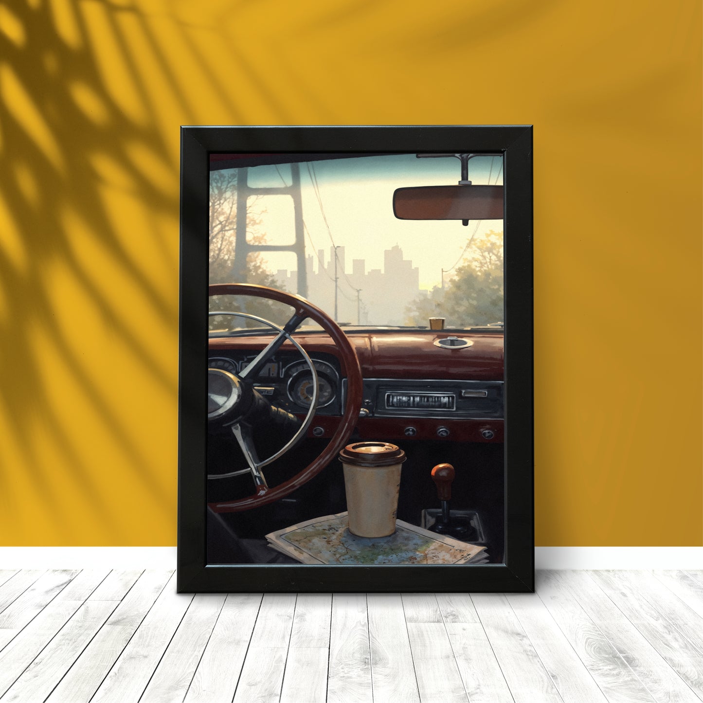 “City Drive Nostalgia” Wall Frame – Retro Road Trip Vibes 🚗✨