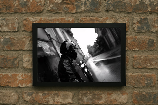 “Rain Rider – Urban Noir Frame” 🌧️🏍️