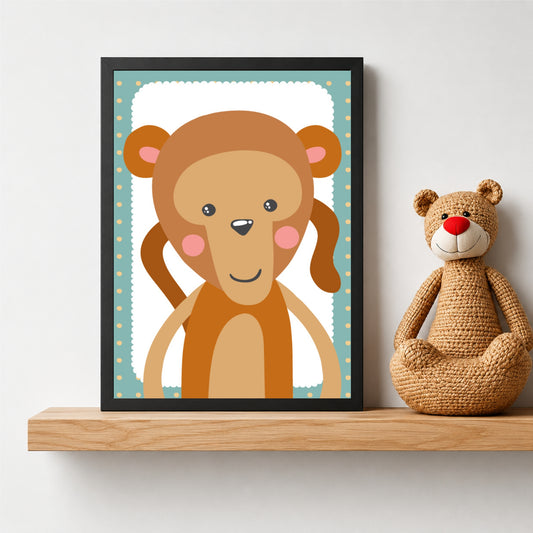 Cute Monkey Wall Art | Baby Monkey Kids Poster | Safari Nursery Animal Decor