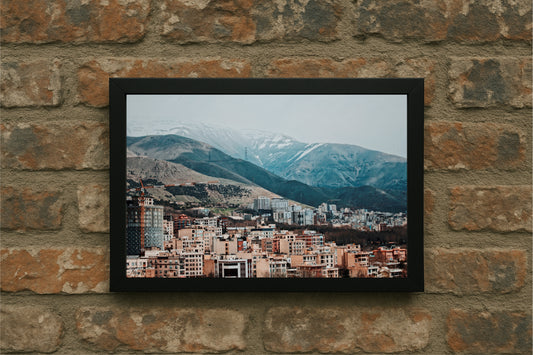 “Skyline Slopes – Mountain Cityscape Frame” 🏙️🏔️