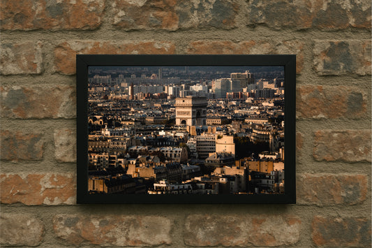 “Golden Arc – Sunset Cityscape Frame” 🌆🖤