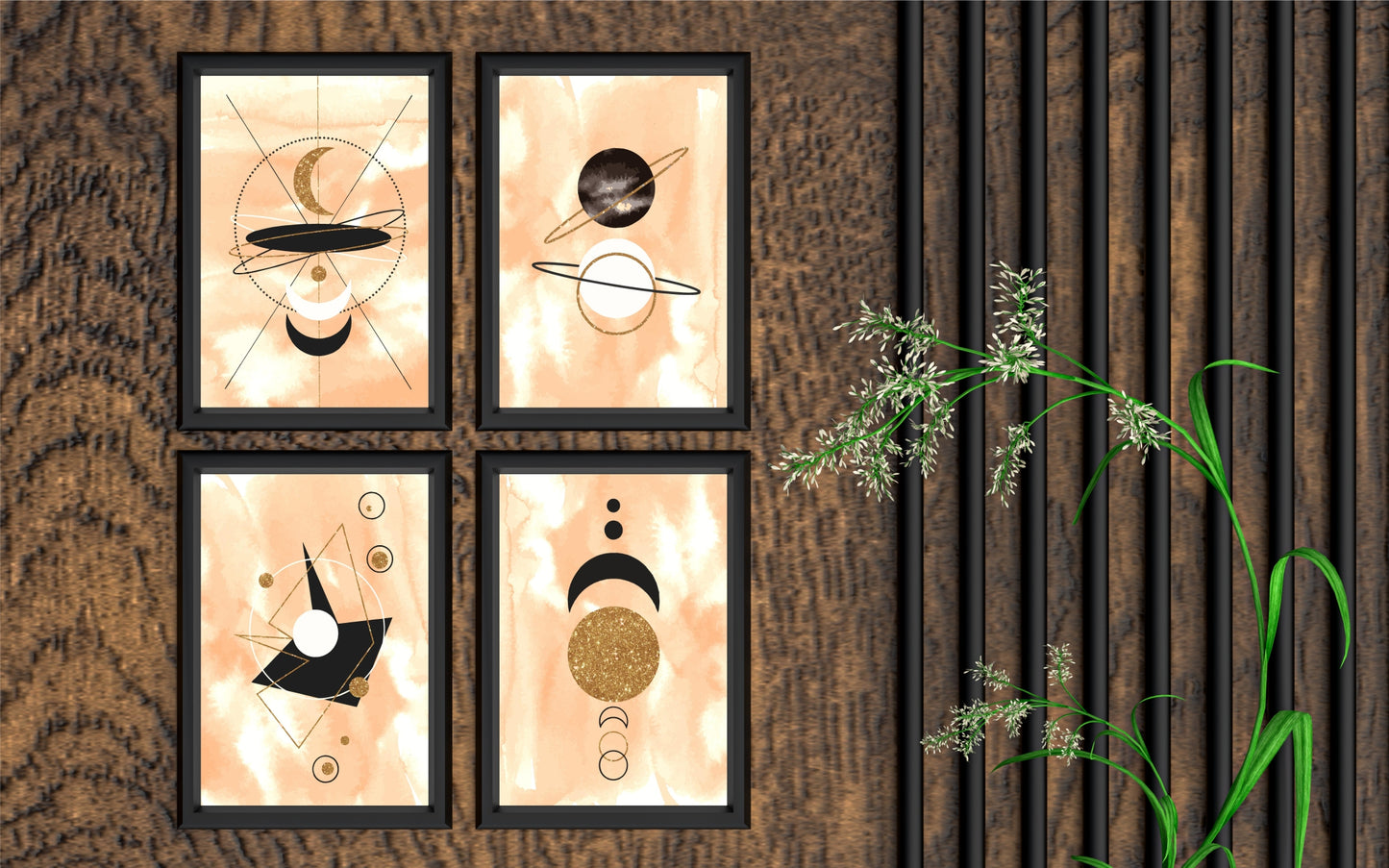 Celestial Geometry β Set of 4 Wall Frames πβ¨
