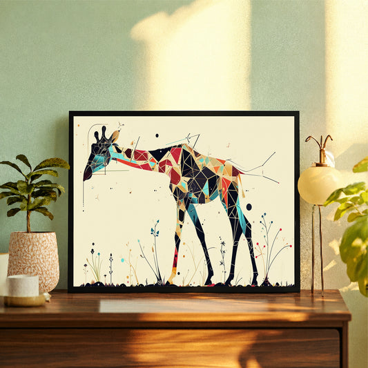 Giraffe Wall Art | Framed Colorful Geometric Giraffe Artwork | Modern Animal Décor