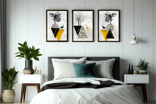 Golden Geometric Deer Wall Frame Set β Luxury Nature-Inspired Modern Decor π¦β¨