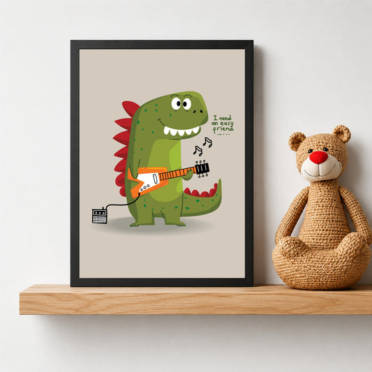 Cute Dinosaur Wall Art | Dinosaur Playing Guitar Kids Poster | Fun Dino Nursery Decor | Kids Room Wall