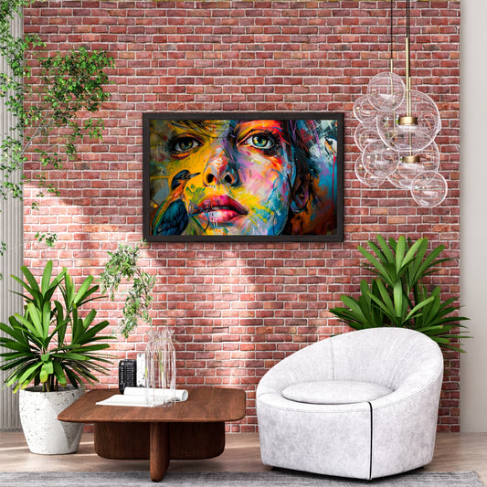 Colorful Woman & Bird Wall Art | Vibrant Abstract Portrait Artwork