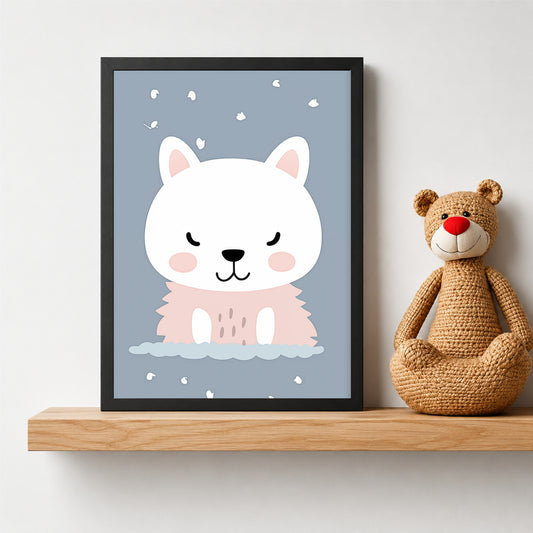 Cute Sleeping Cat Wall Art | Adorable Winter Kitty Poster | Kids Nursery Wall Decor | Cozy Animal Artwork