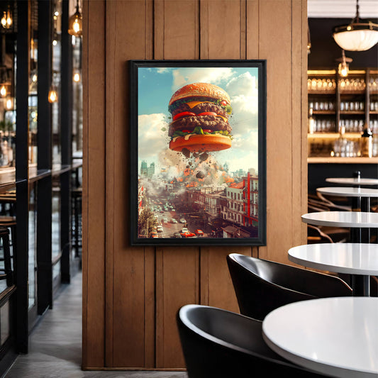 Urban Bite – Explosive Burger Art Frame 🍔🔥