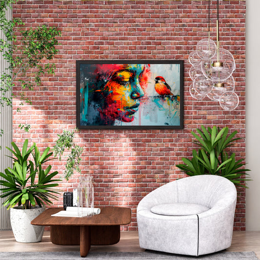 Abstract Woman & Bird Wall Art | Vibrant Contemporary Portrait