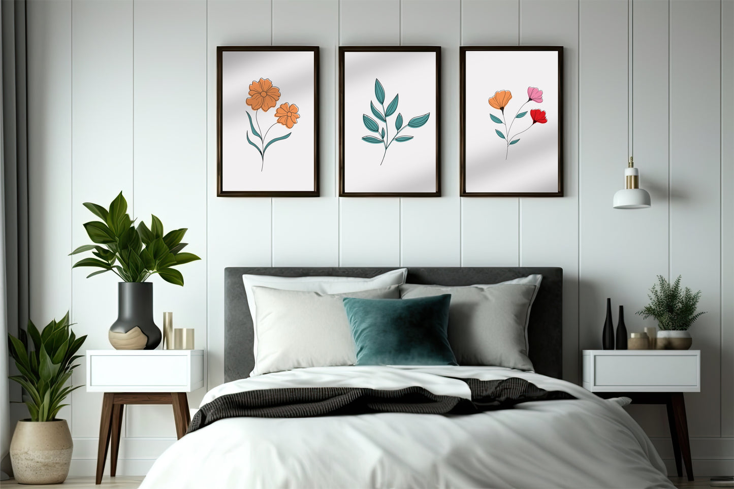 Minimal Floral Trio Wall Frame Set – Elegant Botanical Home Décor 🌿✨