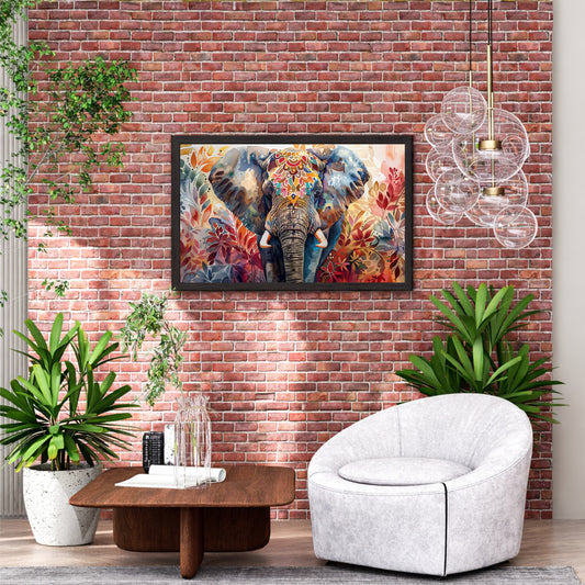 Colorful Elephant Wall Art | Watercolor Floral Elephant Artwork