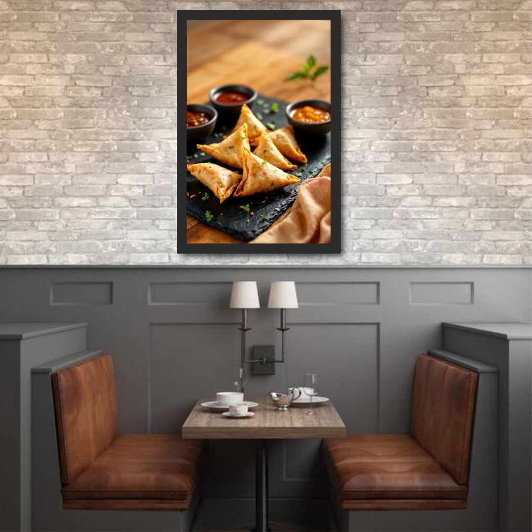 Crispy Samosa Delight – Tempting Wall Frame for Food Lovers
