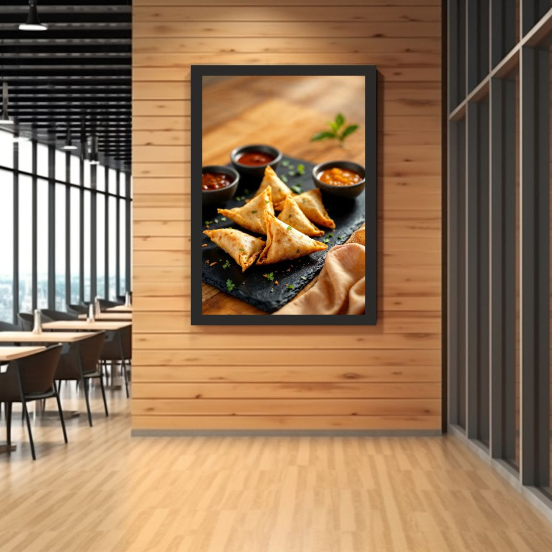 Crispy Samosa Delight – Tempting Wall Frame for Food Lovers