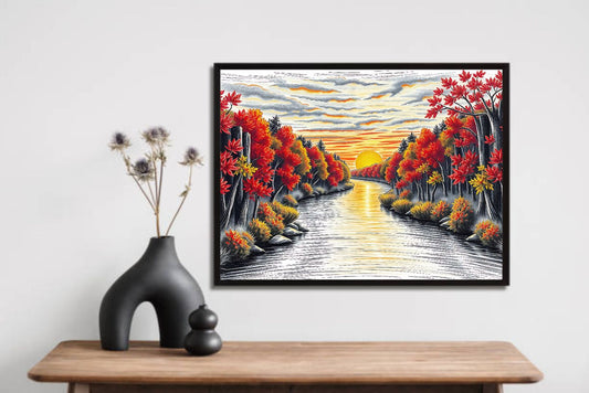 Hills River Sunset Wall Frame – A Breathtaking Blend of Nature’s Beauty