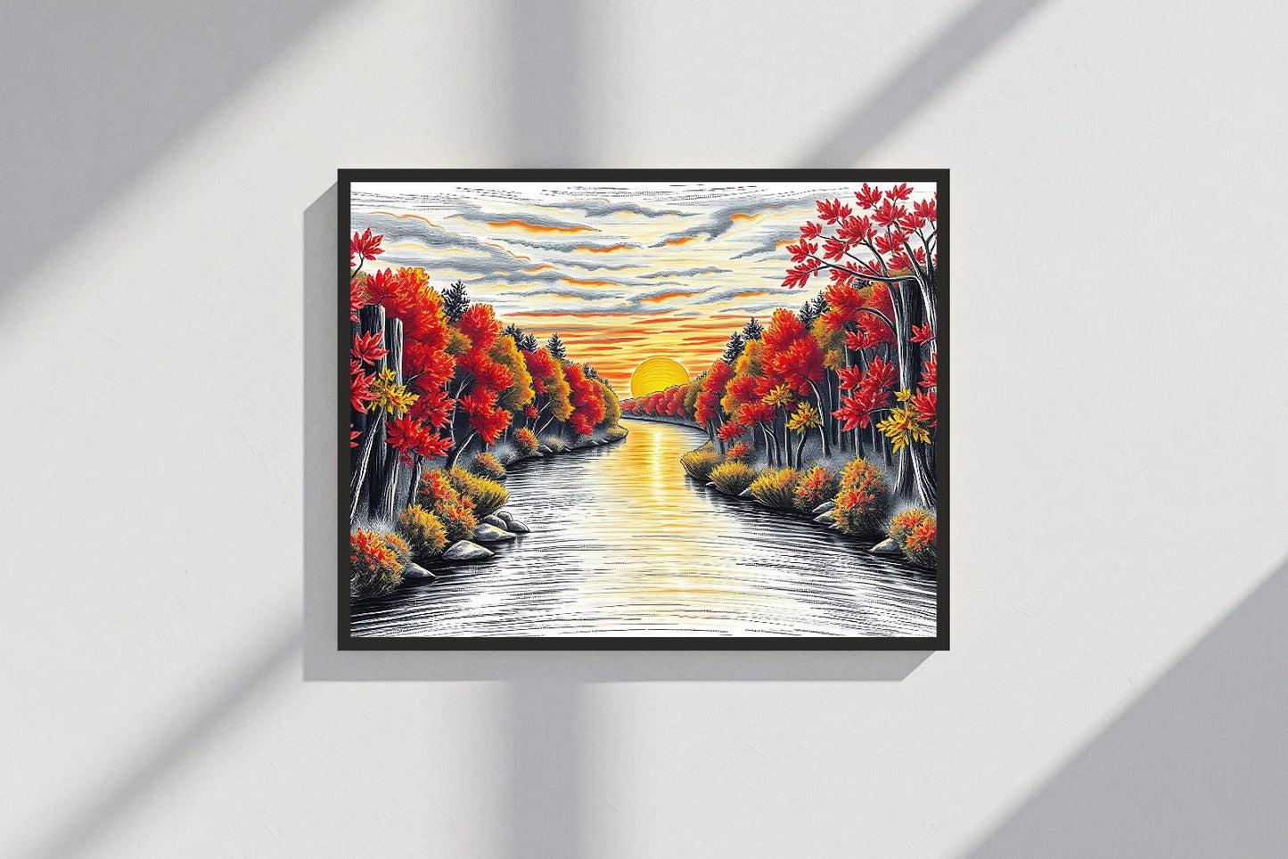 Hills River Sunset Wall Frame – A Breathtaking Blend of Nature’s Beauty