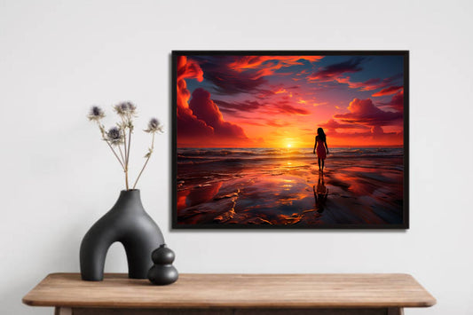 Alone Girl on Beach Nature Wall Frame – A Soulful Escape