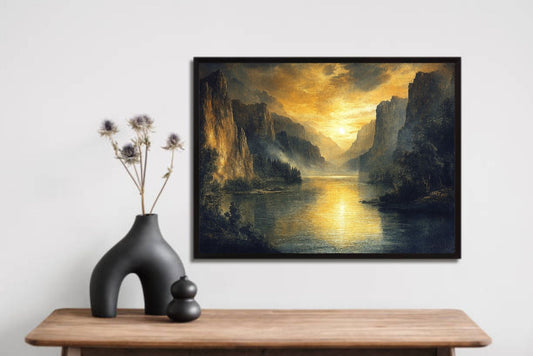 Hills River Sunset Wall Frame – A Breathtaking Blend of Nature’s Beauty