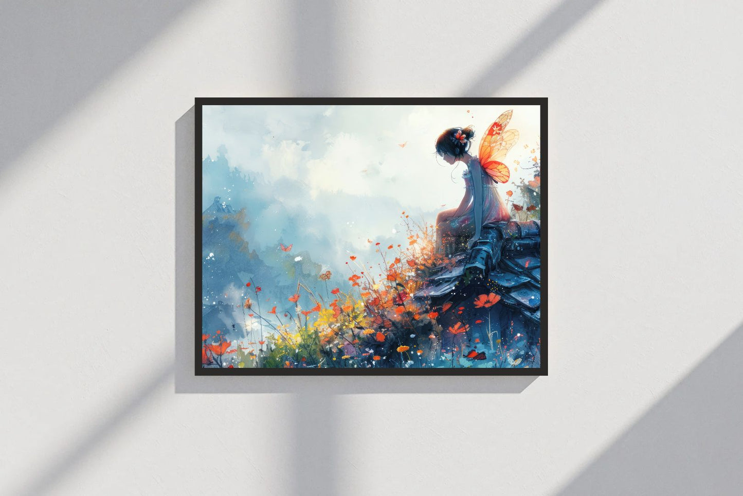 Cute Angel in Mountain Wall Frame – A Heavenly Touch of Serenity