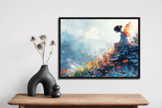 Cute Angel in Mountain Wall Frame – A Heavenly Touch of Serenity