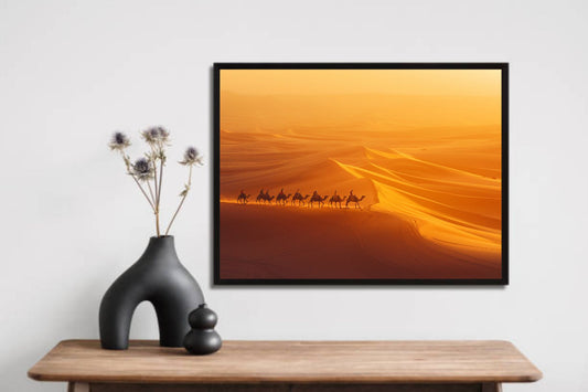 Camel in Desert Nature Wall Frame – A Majestic Journey Through the Sands