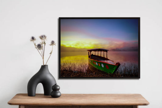 Boat in Lake Nature Wall Frame – A Serene Escape to Tranquility