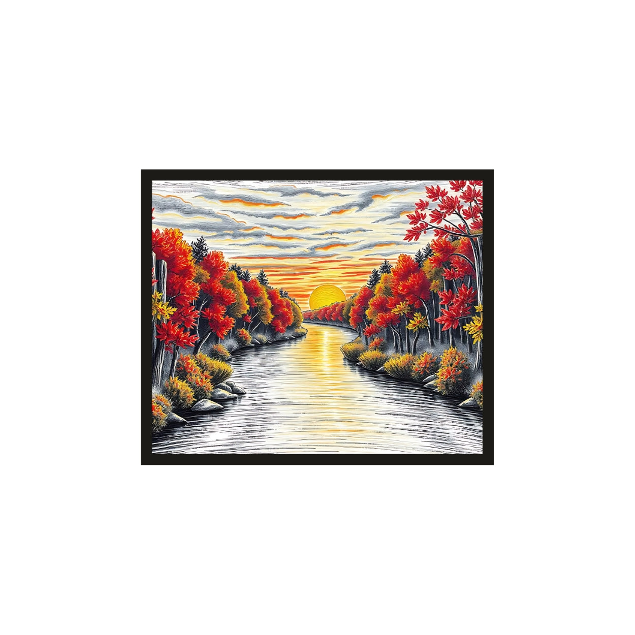Hills River Sunset Wall Frame – A Breathtaking Blend of Nature’s Beauty