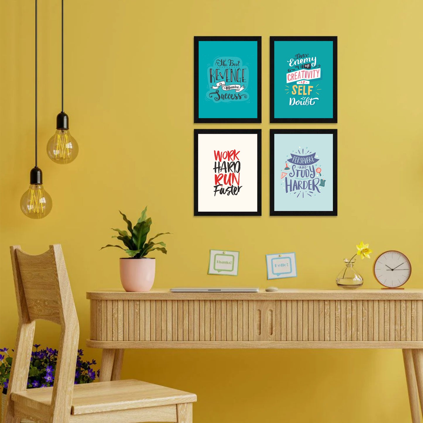 Set of 4 Motivational – Framed Wall Art for Study, Office & Gym Decor