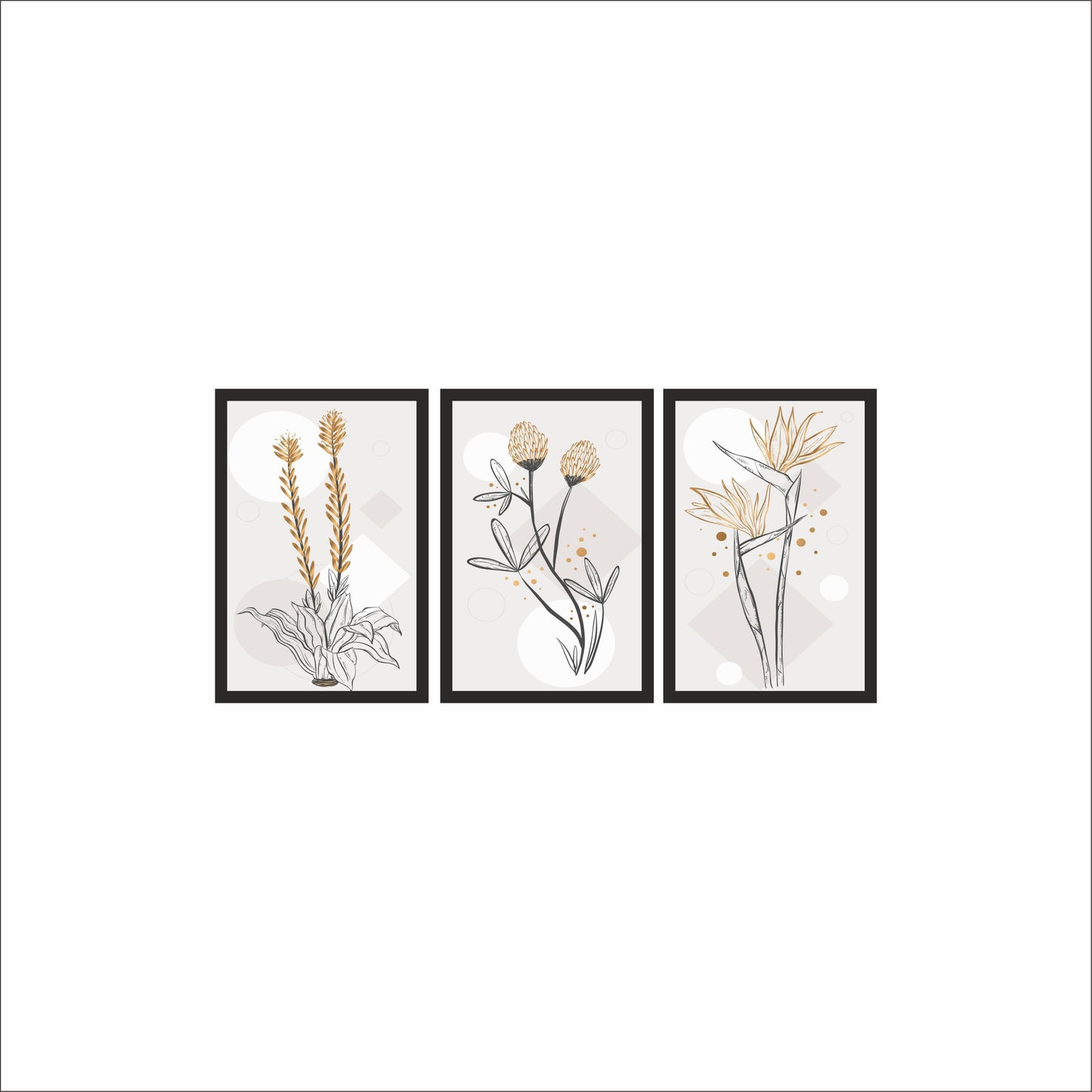 Golden Serenity Botanical Wall Frame Set – Subtle Luxury in Nature’s Form 🌿🌾