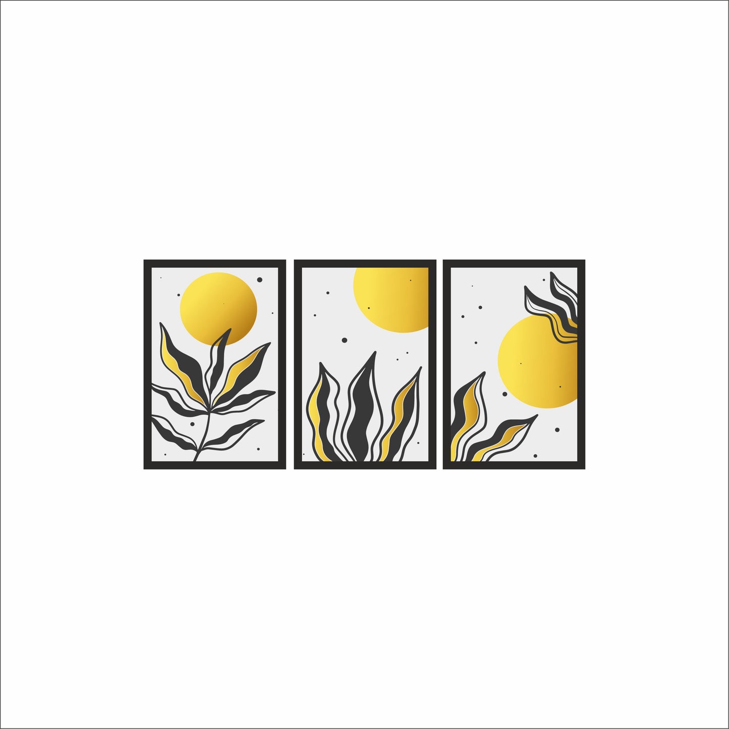 Golden Dawn Abstract Wall Frame Set – Modern Minimal Elegance ☀️🖤