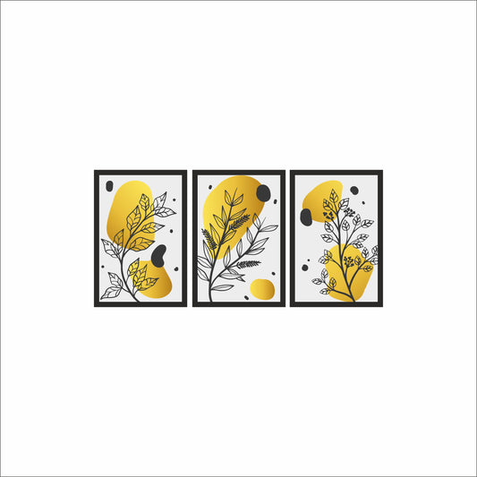 Golden Botanical Harmony Wall Frame Set – Nature’s Minimal Glow 🌿✨