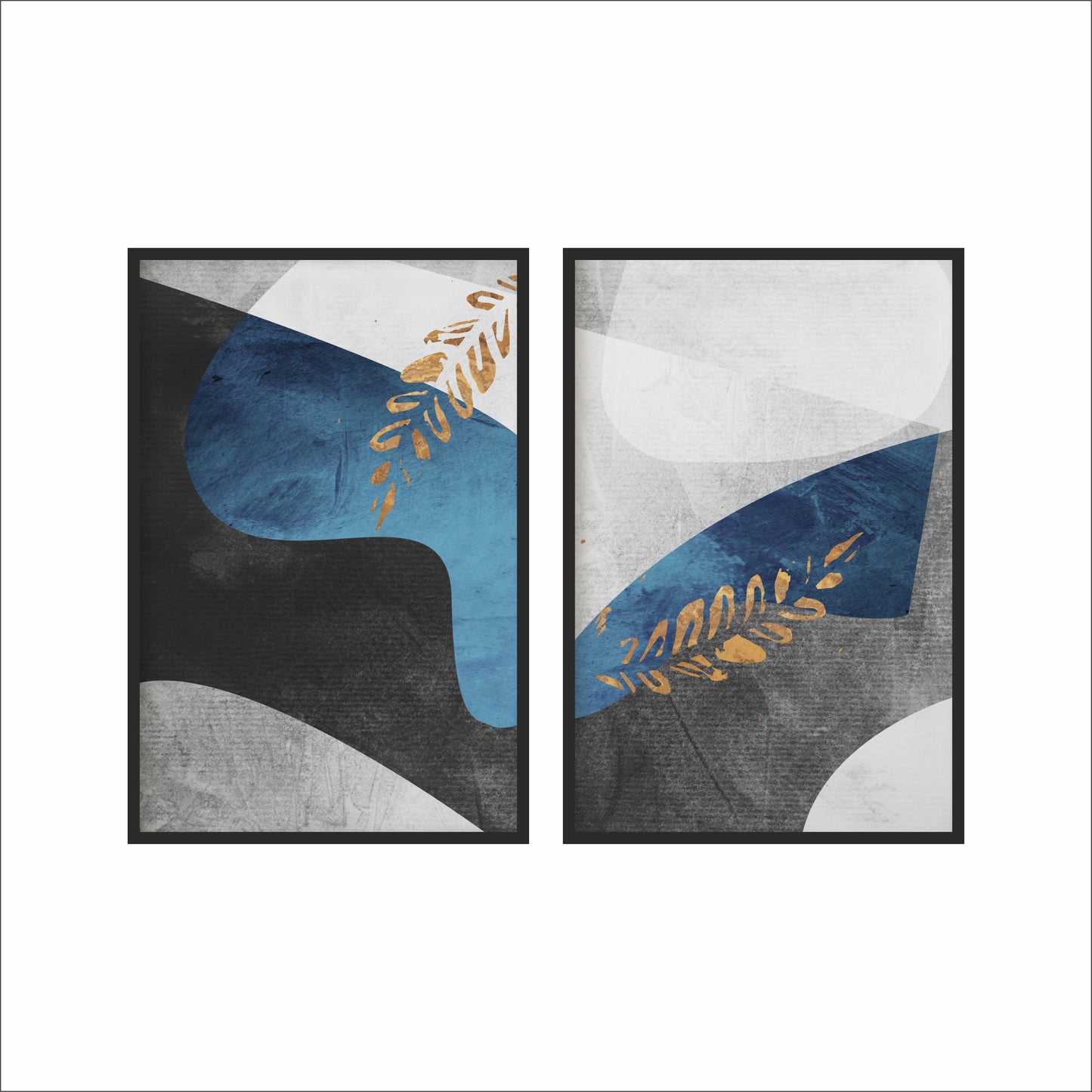 Azure Gold Abstract Wall Frame Set – Bold Minimal Luxury 💙✨