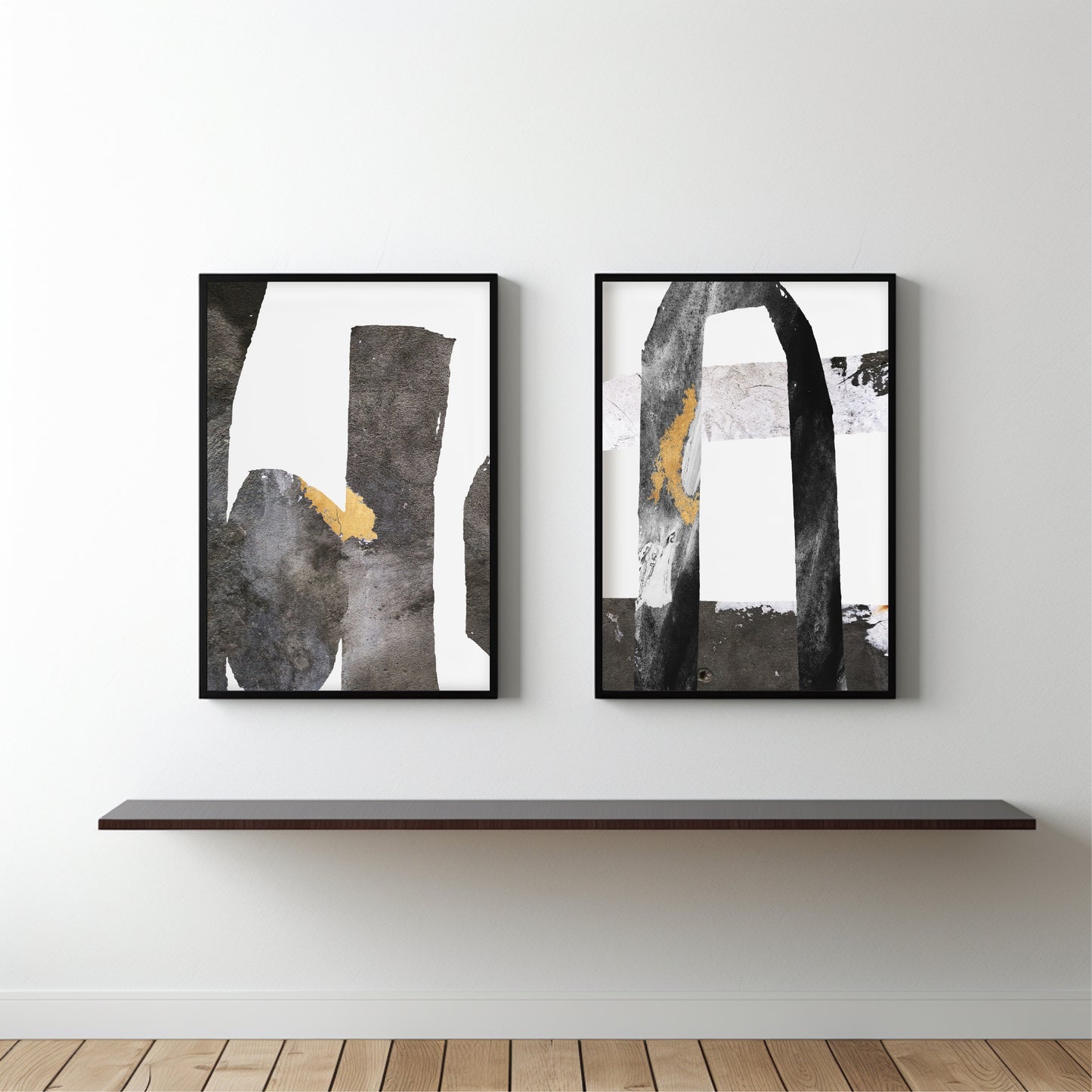 Monochrome Gold Abstract Wall Frame Set – Modern Artistic Balance 🖤✨