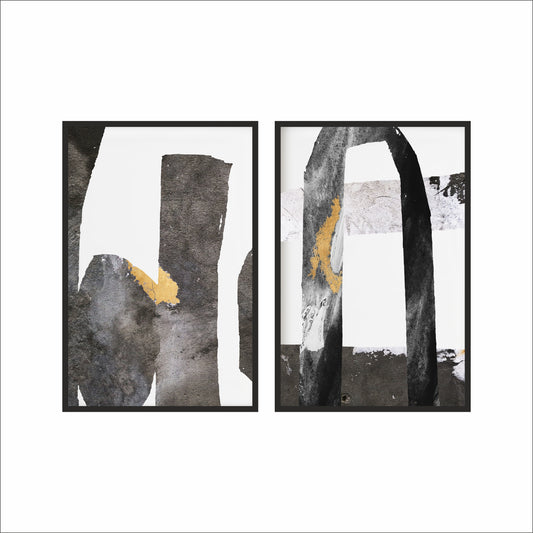 Monochrome Gold Abstract Wall Frame Set – Modern Artistic Balance 🖤✨