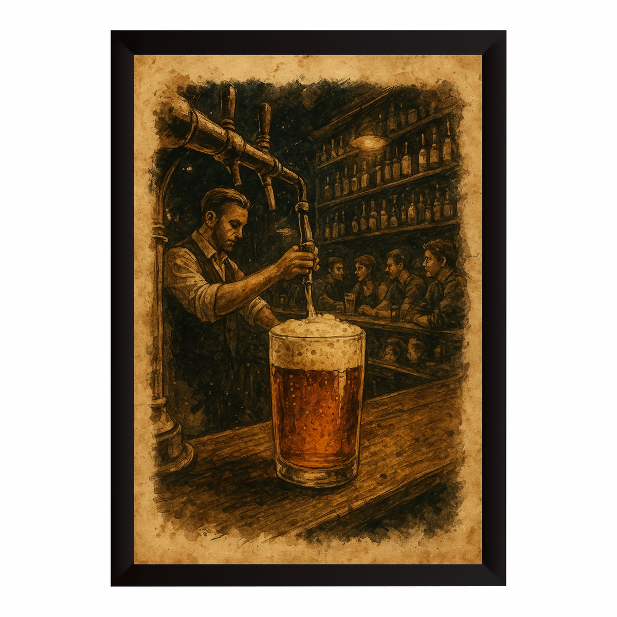 Beer Pub Wall Art | Framed Vintage Beer Artwork | Bartender & Bar Décor | Beer Lover Gift