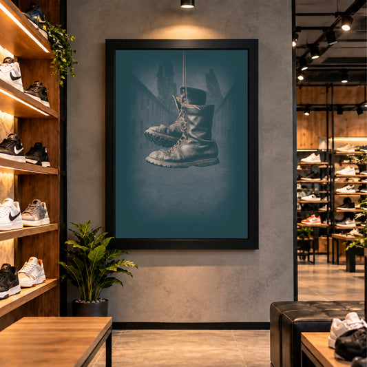 Military Boots Wall Art | Vintage Combat Boots Artwork | Rugged Army Footwear Photography | Rustic Men’s Wall Decor