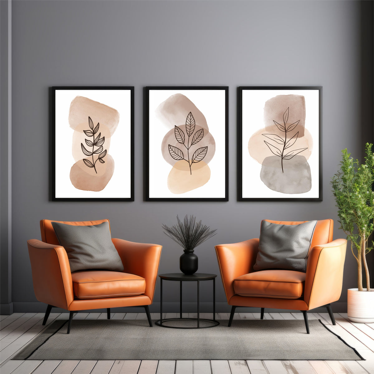 Botanical Leaf Wall Art Set of 3 | Modern Decor