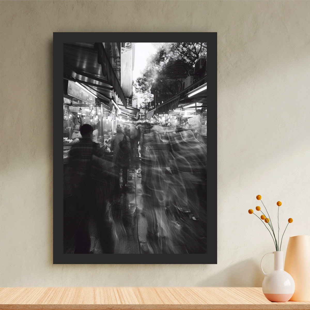 Urban Street Market Black & White Wall Art | Moody City Photography Print