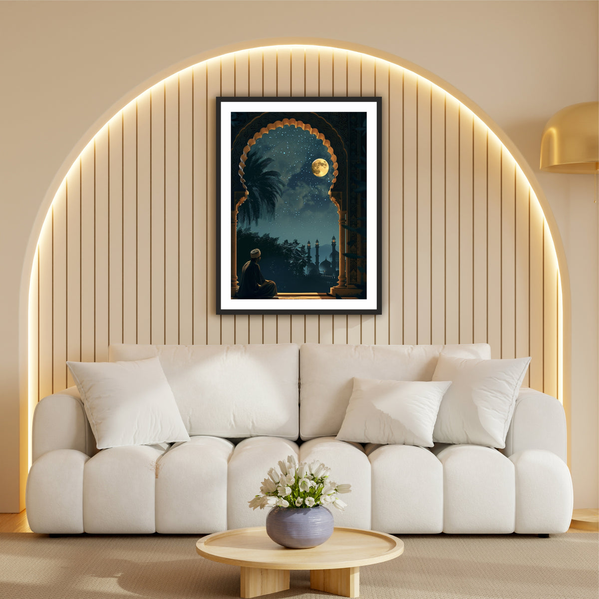 Ramadan Night Prayer Wall Art | Islamic Moonlit Mosque Artwork | Muslim Prayer & Reflection Decor | Eid & Ramadan Home Wall Frame