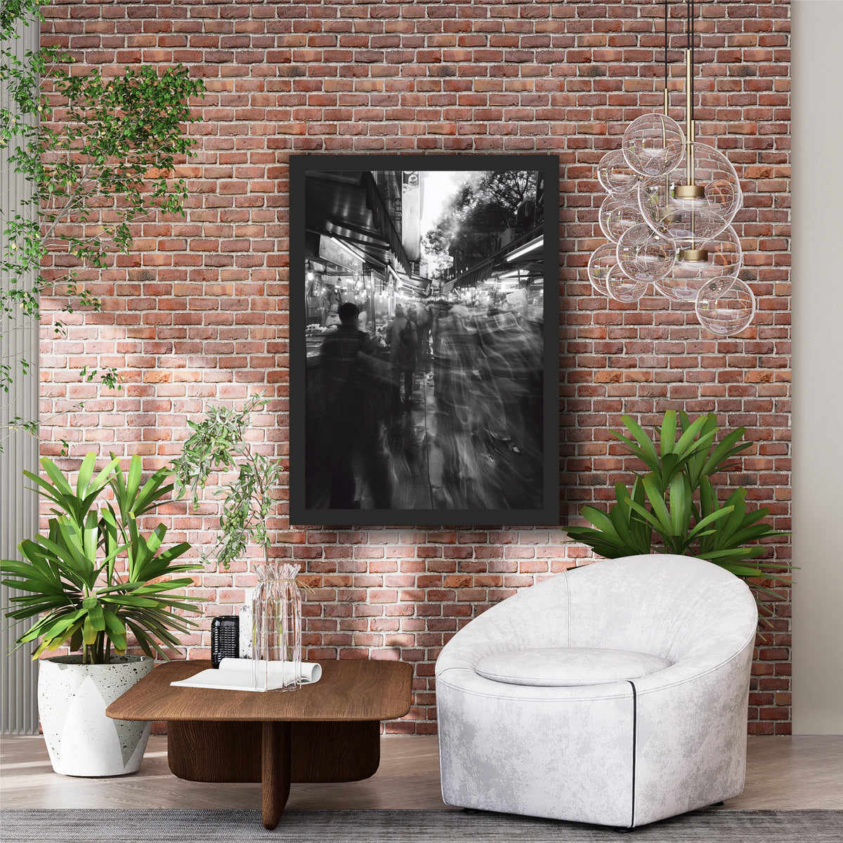 Urban Street Market Black & White Wall Art | Moody City Photography Print