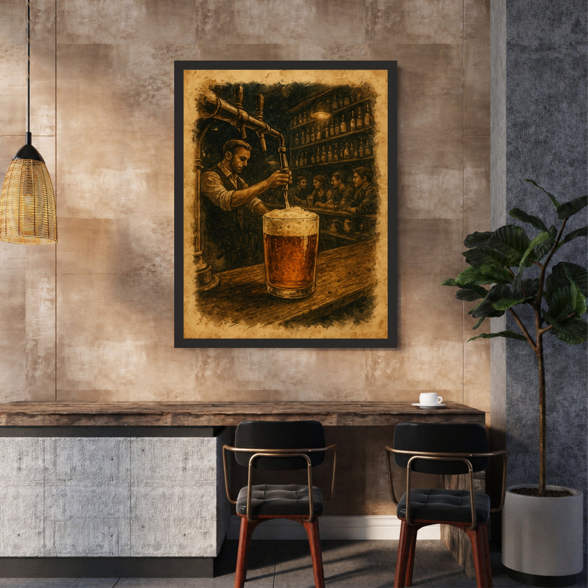 Beer Pub Wall Art | Framed Vintage Beer Artwork | Bartender & Bar Décor | Beer Lover Gift