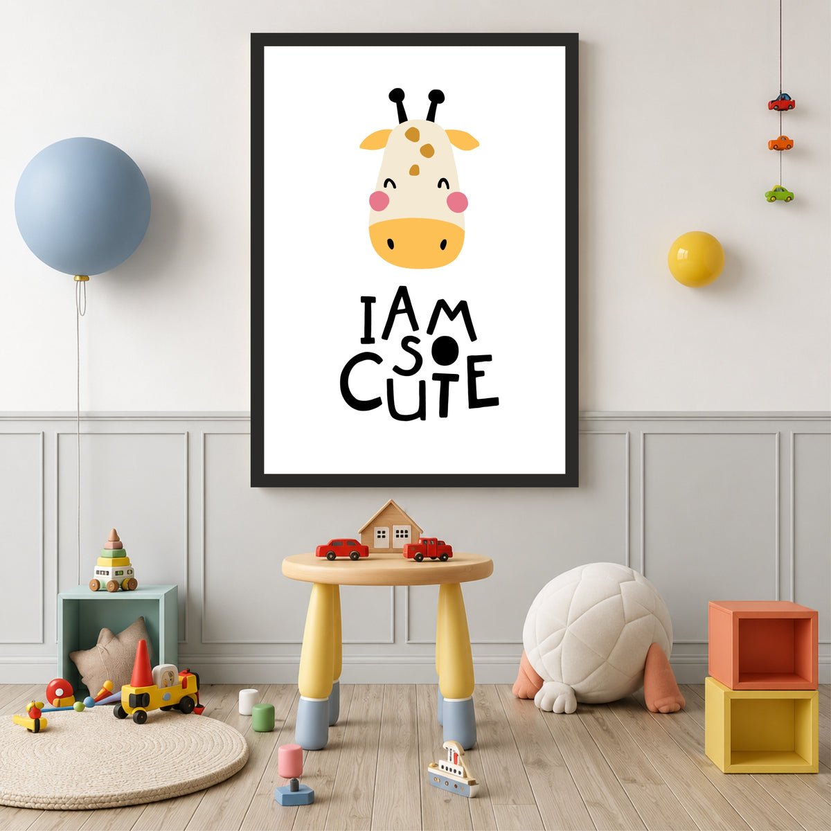 I Am So Cute Giraffe Nursery Wall Art | Adorable Animal Kids Room Poster