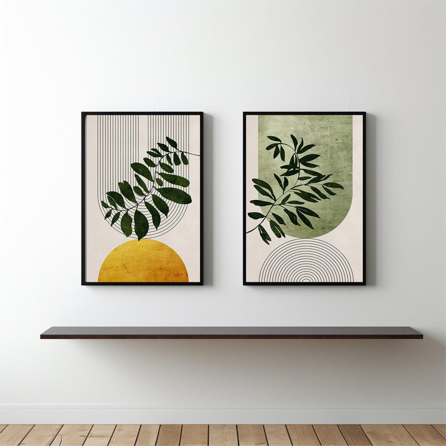 Geometric Botanical Harmony Wall Frame Set – Modern Nature Balance 🌿✨